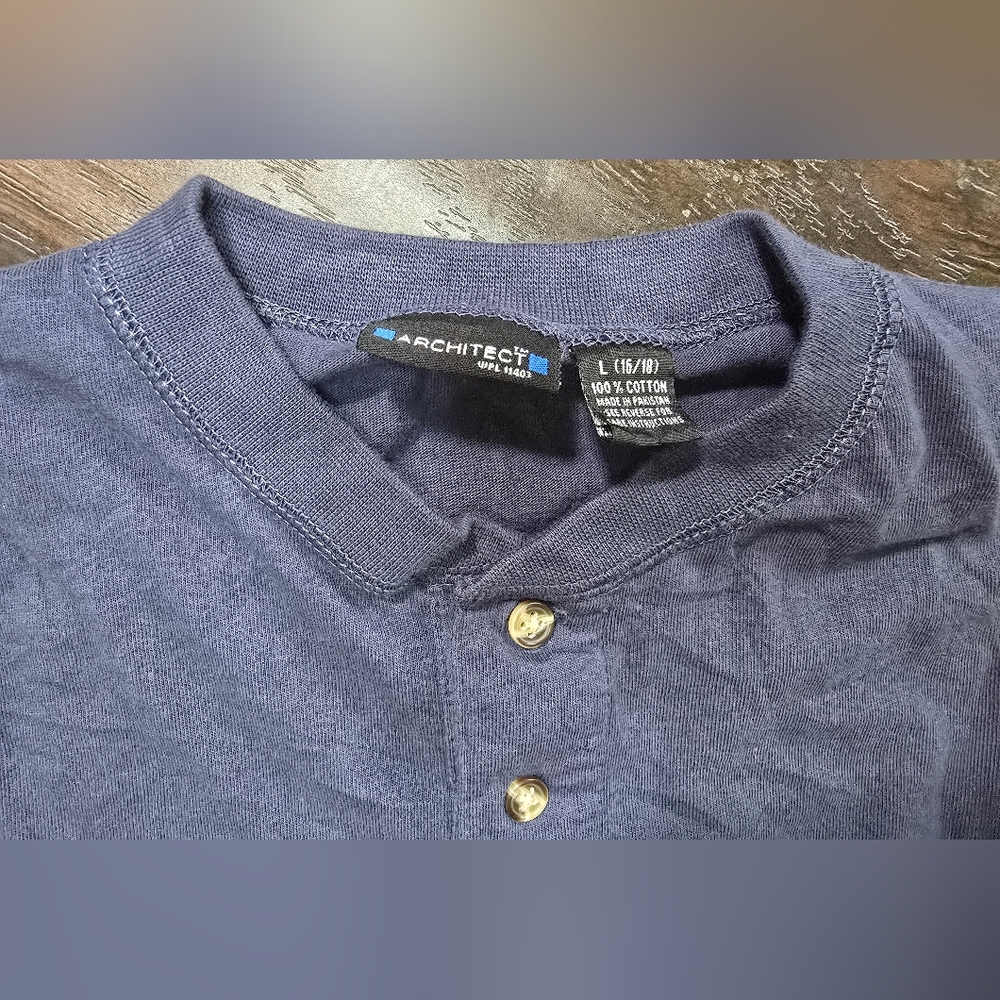 Architect Mens Blue Long Sleeve 3 Button Top Large - Picture 7 of 9